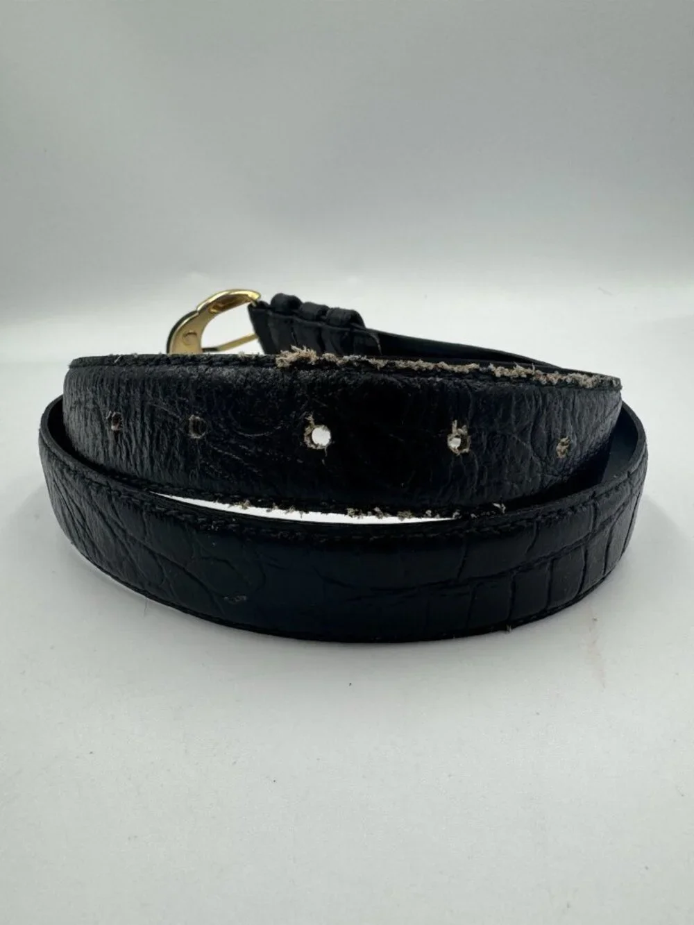 Pellateri Italian Croc Embossed Black Leather Skinny Dress Belt Women's 32